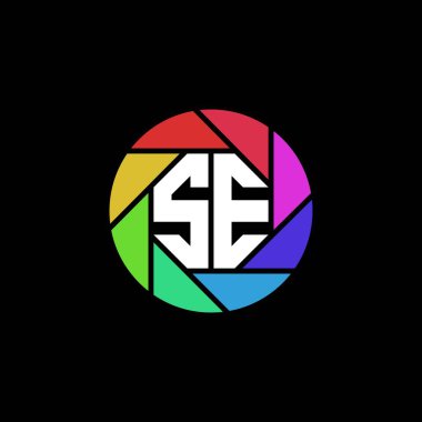 SE Monogram Logo Harfi Geometrik Çokgen lens gökkuşağı dairesi biçim biçimi