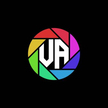 VA Monogram Logo Harfi Geometrik Çokgen lens Gökkuşağı Çemberi şekil biçimi