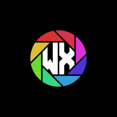 WX Monogram Logo Harfi Geometrik Çokgen lens gökkuşağı çember biçimi