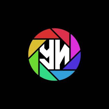 YN Monogram Logo Harfi Geometrik Çokgen lens gökkuşağı çember biçimi