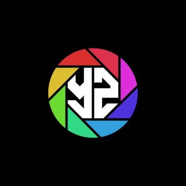YZ Monogram Logo Harfi Geometrik Çokgen lens Gökkuşağı Çemberi Biçimi