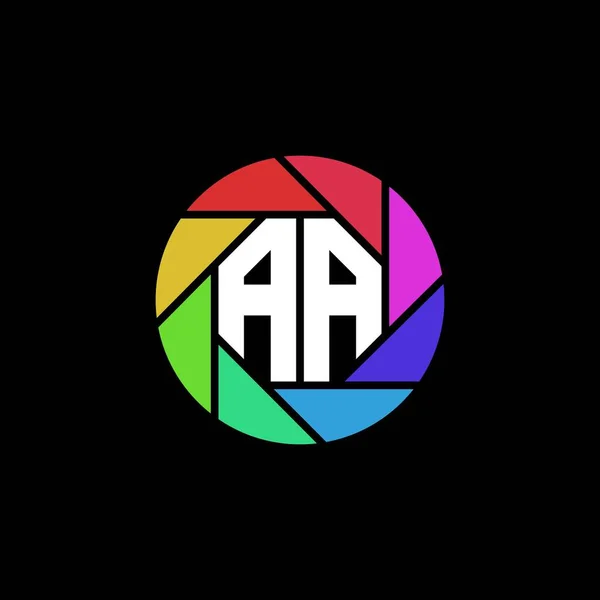 Monogram Logo Letra Geométrica Lente Poligonal Arco Iris Círculo Forma — Vector de stock