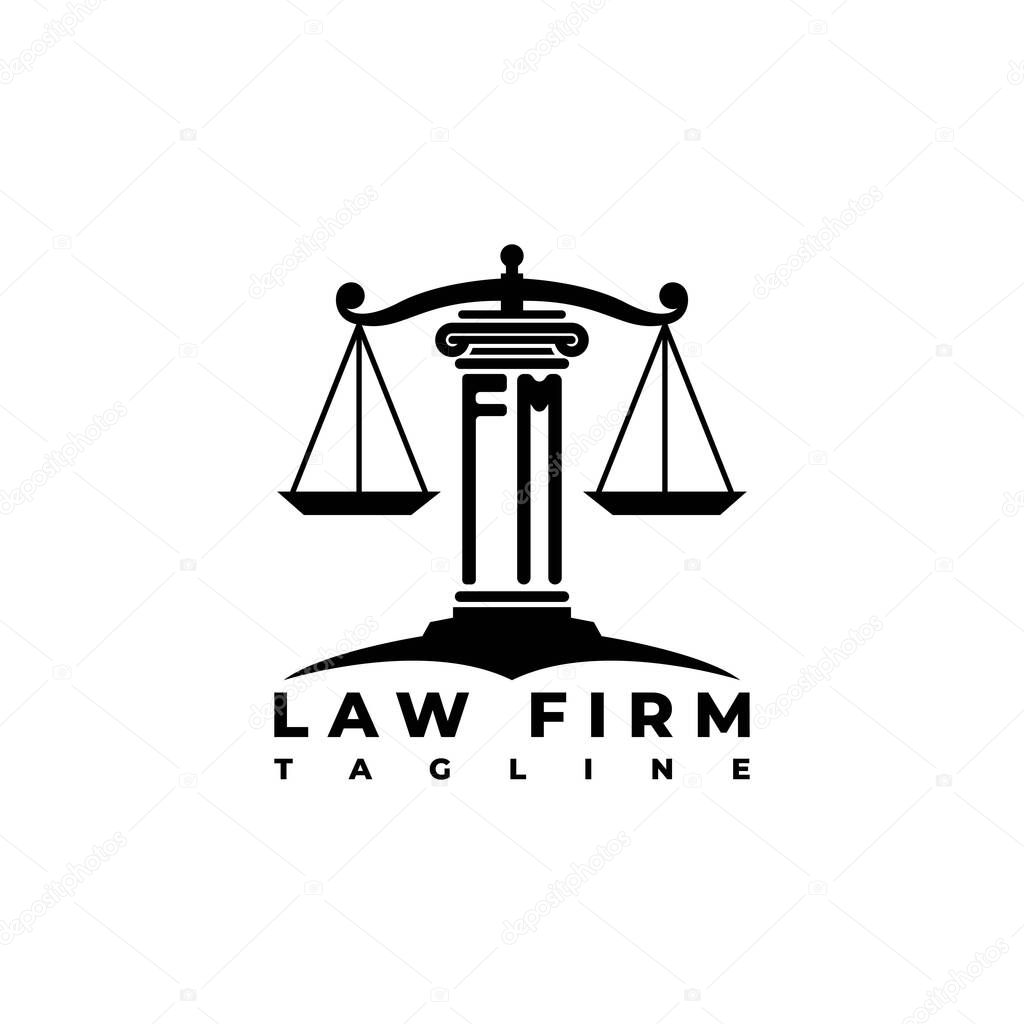 FM Monogram Logo Letter Pillars Geometric shape style vector, Law Firm Company