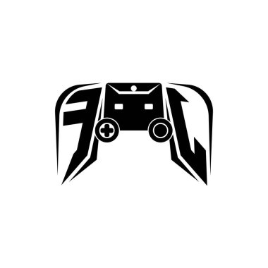 FJ ESport 'un baş oyun logosu. Oyun konsolu biçim vektör şablonu