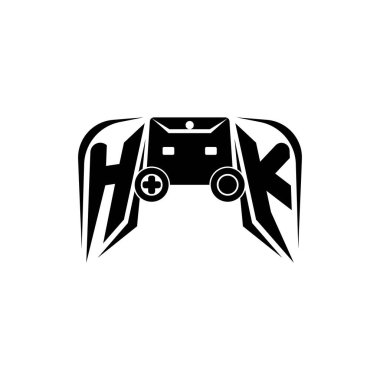 HK İlk ESport oyun logosu. Oyun konsolu biçim vektör şablonu