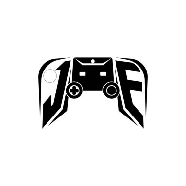 JE İlk ESport oyun logosu. Oyun konsolu biçim vektör şablonu