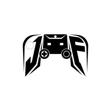 JF İlk ESport oyun logosu. Oyun konsolu biçim vektör şablonu