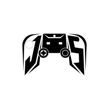 JS İlk ESport oyun logosu. Oyun konsolu biçim vektör şablonu