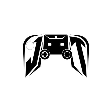 JT İlk ESport oyun logosu. Oyun konsolu biçim vektör şablonu