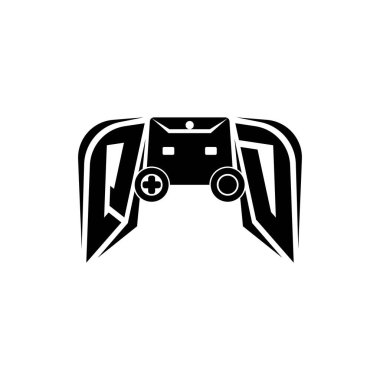 QD Başlangıç ESport oyun logosu. Oyun konsolu biçim vektör şablonu