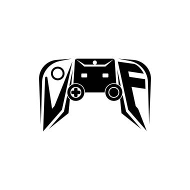 VF İlk ESport oyun logosu. Oyun konsolu biçim vektör şablonu