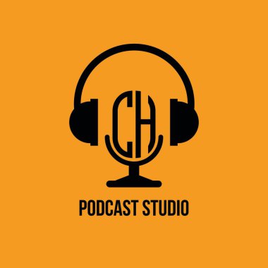 CH Monogram Logo Harfi Kulaklık ve Mikrofon biçim vektörü, Podcast Stüdyo Logosu