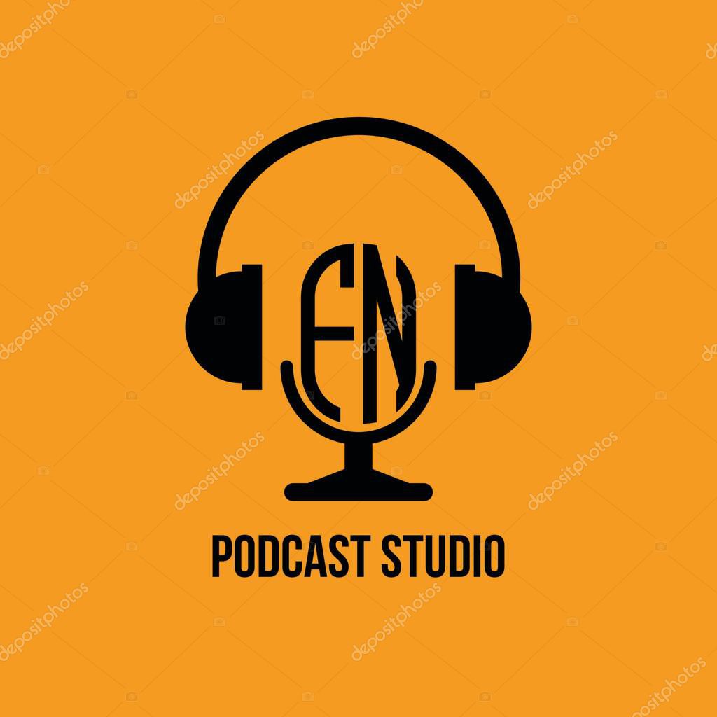 FN Monogram Logo Letter Headphone and Microphone shape style vector, Podcast Studio Logo