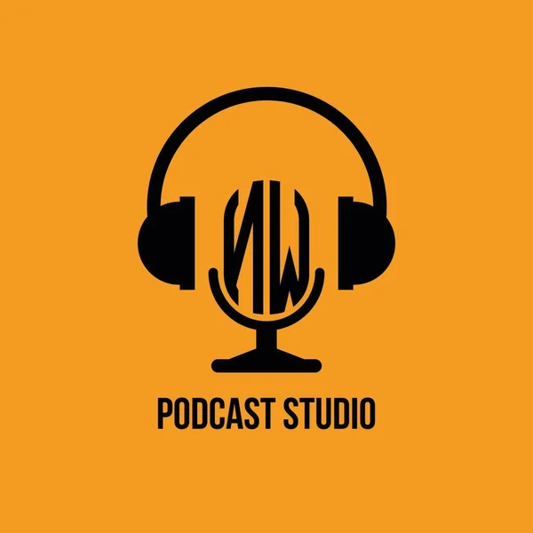Monogram Logo Letter Ακουστικά Και Σχήμα Μικροφώνου Διάνυσμα Podcast Studio — Διανυσματικό Αρχείο
