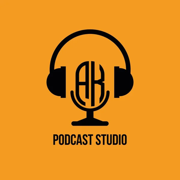 Monogram Logo Letter Headphone Microphone Shape Style Vector Podcast Studio — Stock Vector