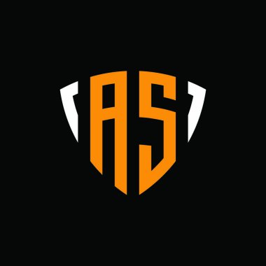 Siyah arkaplanda izole edilmiş beyaz turuncu renk desenli AS logosu