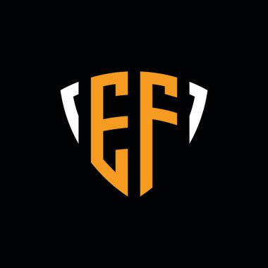 Siyah arkaplanda beyaz turuncu desenli EF logosu