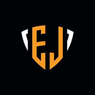 Siyah arkaplanda izole edilmiş beyaz turuncu şekilli EL logosu