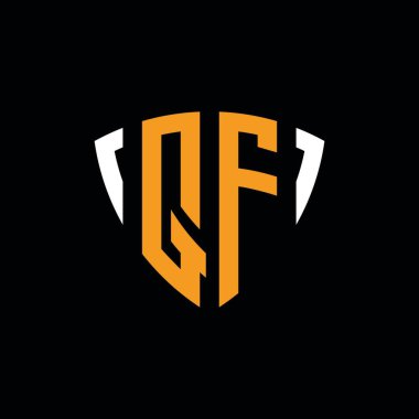 Siyah arkaplanda izole edilmiş beyaz turuncu şekilli QF logosu