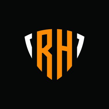 Siyah arkaplanda izole edilmiş beyaz turuncu şekilli RH logosu