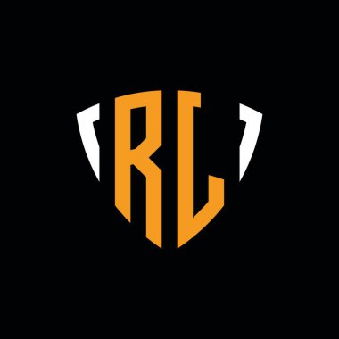 RJ logosu siyah arkaplanda izole edilmiş beyaz turuncu şekilli şablon.