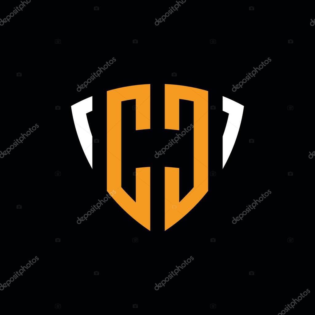 CC logo with shield white orange shape design template isolated on black background