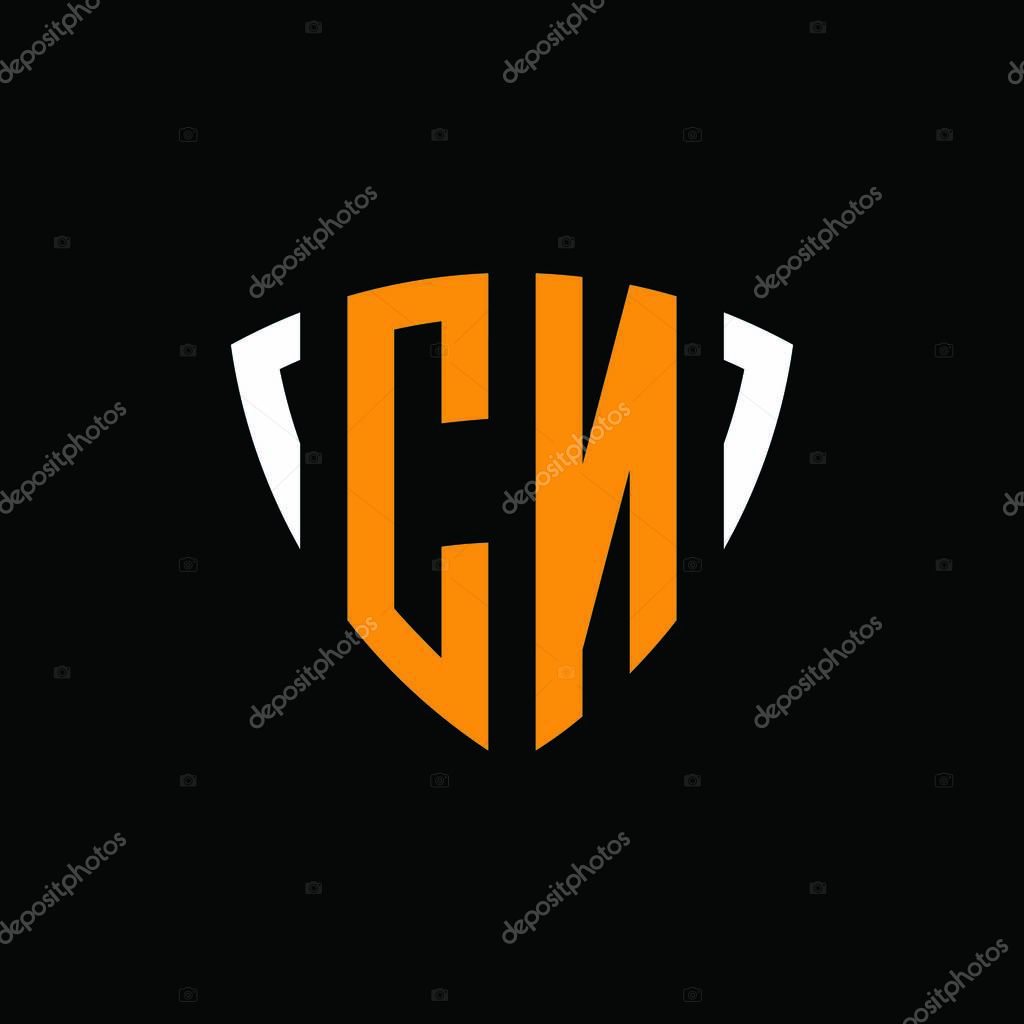 CN logo with shield white orange shape design template isolated on black background