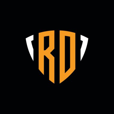 Siyah arkaplanda izole edilmiş beyaz turuncu şekilli RO logosu