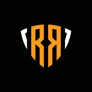 Siyah arkaplanda izole edilmiş beyaz turuncu şekilli RR logosu