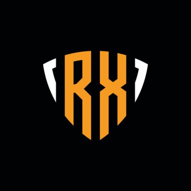 Siyah arkaplan üzerinde beyaz turuncu desenli RX logosu