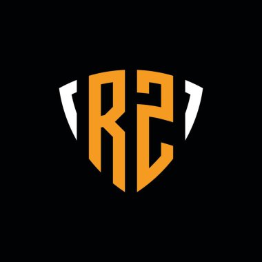 Siyah arkaplanda izole edilmiş beyaz turuncu şekilli RZ logosu