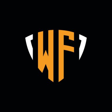 Siyah arkaplanda izole edilmiş beyaz turuncu şekilli WF logosu