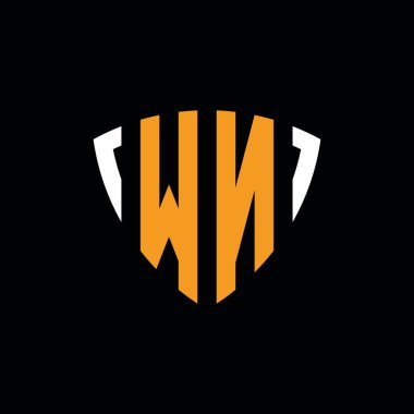 WN logosu siyah arkaplanda izole edilmiş beyaz turuncu şekilli şablon.