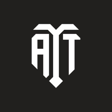 İzole edilmiş aşk şekilli AT logosu siyah beyaz renk şablonu tasarım vektörü, kalp şekli monogramı