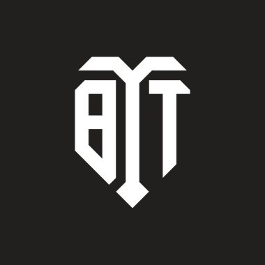 İzole edilmiş aşk şekilli BT logosu siyah-beyaz renk şablon tasarım vektörü, kalp şekli monogramı