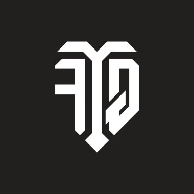 İzole edilmiş aşk şekilli FQ logosu siyah-beyaz renk şablon tasarım vektörü, kalp şekli monogramı