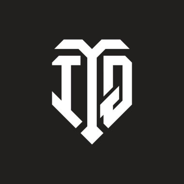 IQ logosu izole edilmiş aşk şekli siyah-beyaz renk şablon tasarım vektörü, kalp şekli monogramı