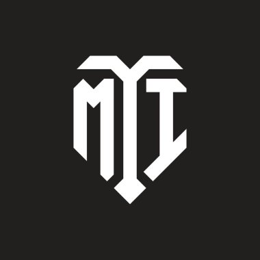 İzole edilmiş aşk şekilli MI logosu siyah beyaz renk şablon tasarım vektörü, kalp şekli monogramı