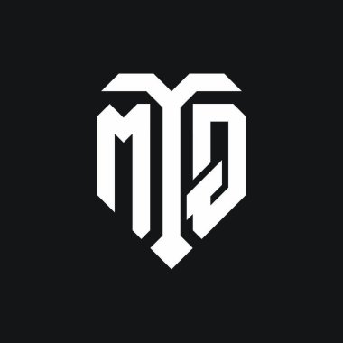 İzole edilmiş aşk şekilli MQ logosu siyah-beyaz renk şablon tasarım vektörü, kalp şekli monogramı