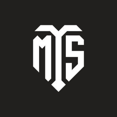 İzole edilmiş aşk şekilli MS logosu siyah beyaz renk şablonu tasarım vektörü, kalp şekli monogramı