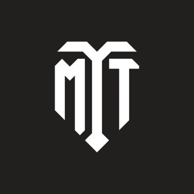 İzole edilmiş aşk şekilli MT logosu siyah-beyaz renk şablon tasarım vektörü, kalp şekli monogramı