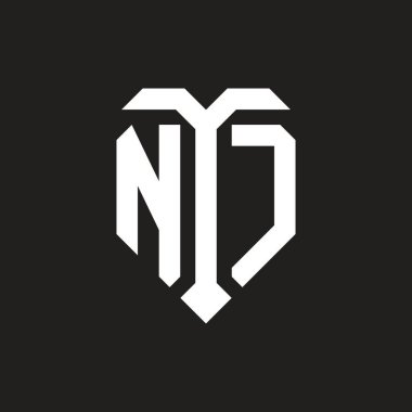 İzole edilmiş aşk şekilli NC logosu siyah-beyaz renk şablon tasarım vektörü, kalp şekli monogramı