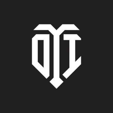 OI logosu izole edilmiş aşk şekli siyah-beyaz renk şablon tasarım vektörü, kalp şekli monogram