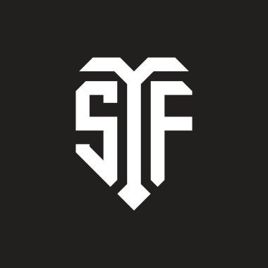 İzole edilmiş aşk şekilli SF logosu siyah-beyaz renk şablon tasarım vektörü, kalp şekli monogramı