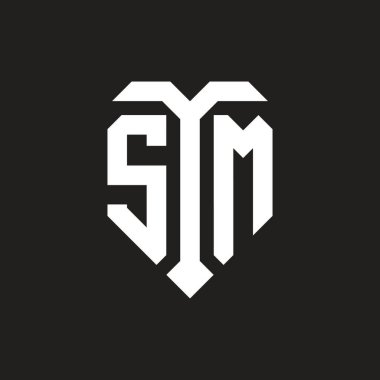 İzole edilmiş aşk şekli siyah-beyaz renk şablon tasarım vektörü, kalp şekli monogramı olan SM logosu