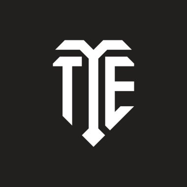 TE logosu izole edilmiş aşk şekli siyah ve beyaz renk şablon tasarım vektörü, kalp şekli monogramı