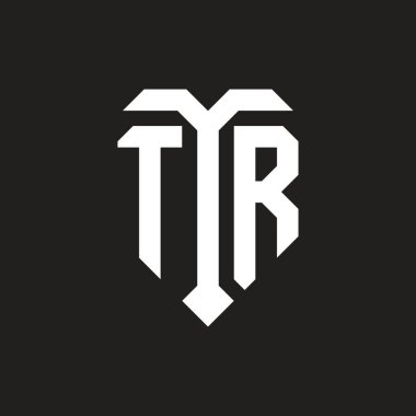 İzole edilmiş aşk şekilli TR logosu siyah-beyaz renk şablon tasarım vektörü, kalp şekli monogramı