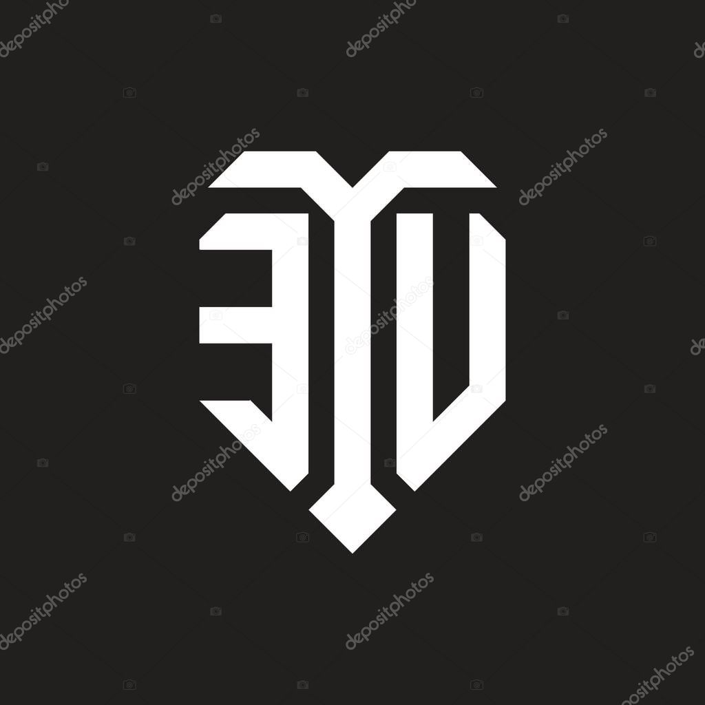 EU logo with isolated love shape black and white color template design vector, heart shape monogram