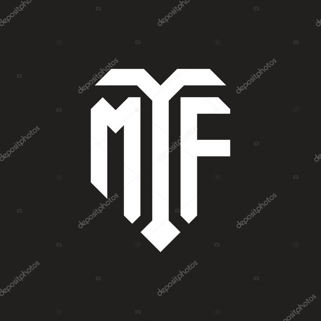 MF logo with isolated love shape black and white color template design vector, heart shape monogram