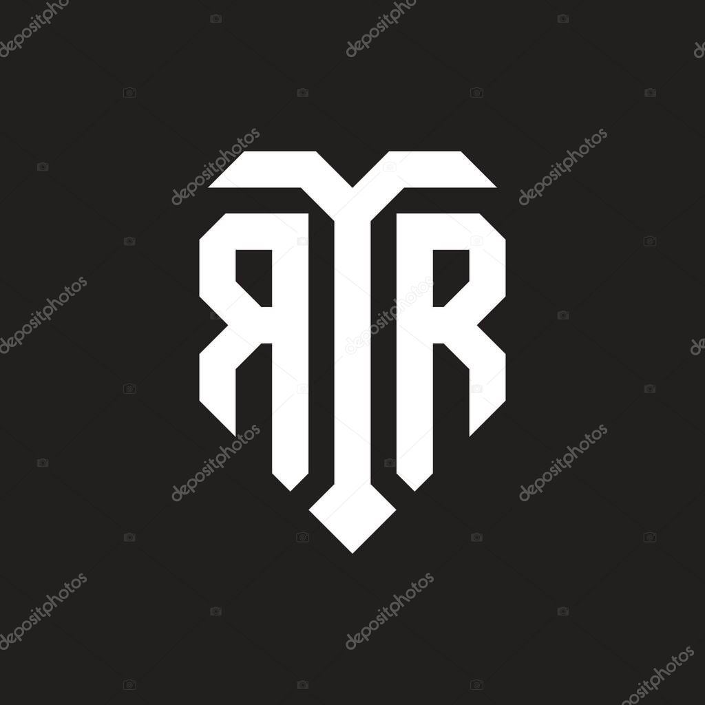 RR logo with isolated love shape black and white color template design vector, heart shape monogram